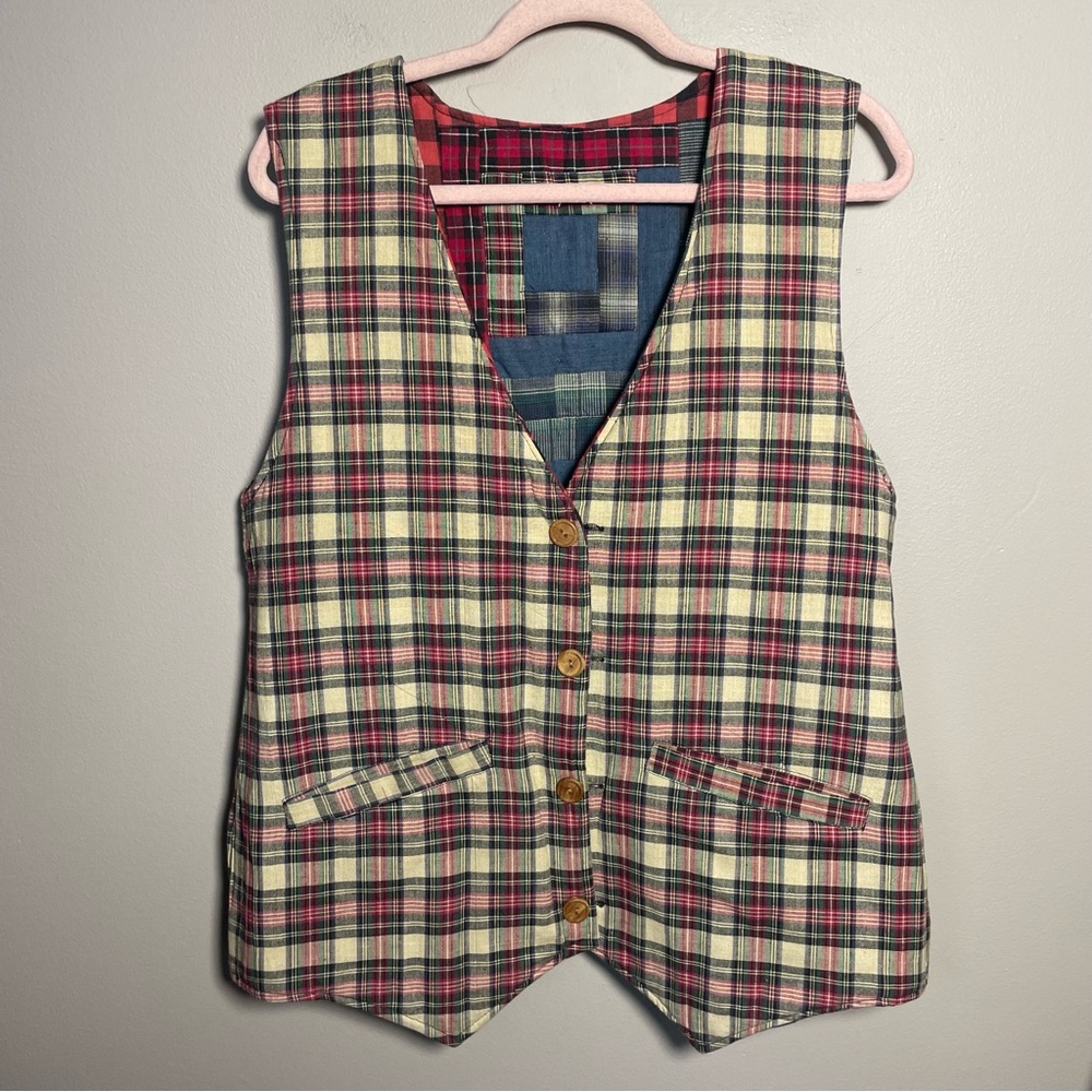 Patch Magic Vintage patchwork Reversible Vest Med… - image 3
